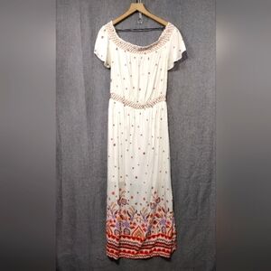 A.N.A Floral Maxi Dress Women's L White Red Coastal Beach Vacation Retro 90s